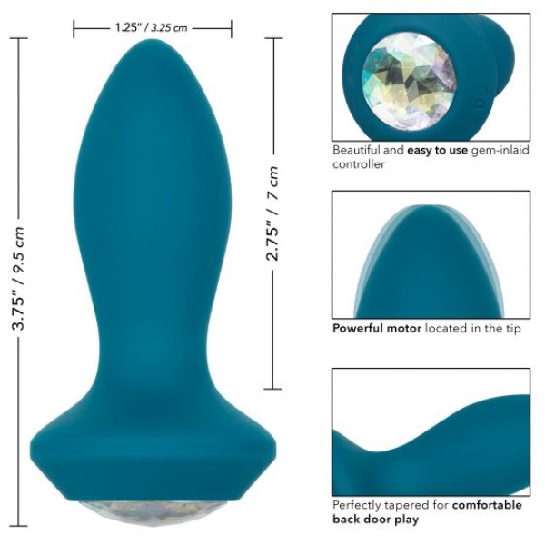 Бирюзовая анальная вибропробка с кристаллом Vibrating Petite Crystal Probe - 9,5 см