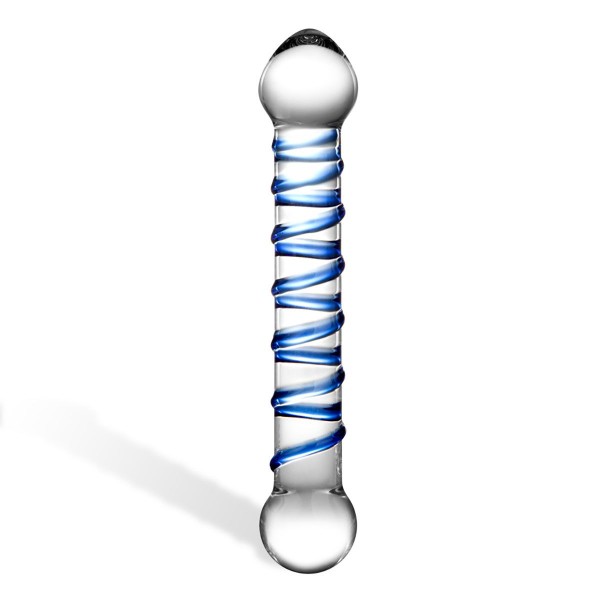 Прозрачный фаллос с голубой спиралью Spiral Dildo - 17 см
