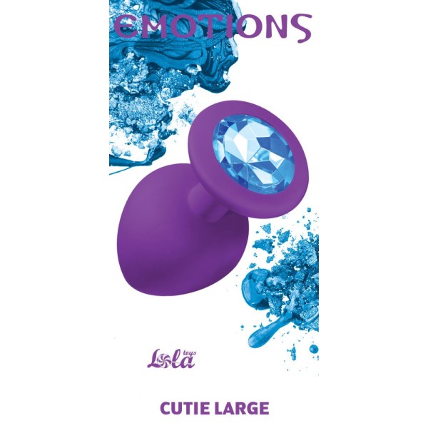 Большая фиолетовая анальная пробка Emotions Cutie Large с голубым кристаллом - 10 см