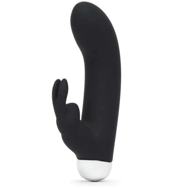 Черный вибратор с клиторальным отростком Greedy Girl Mini Rabbit Vibrator - 14 см