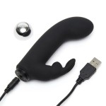 Черный вибратор с клиторальным отростком Greedy Girl Mini Rabbit Vibrator - 14 см