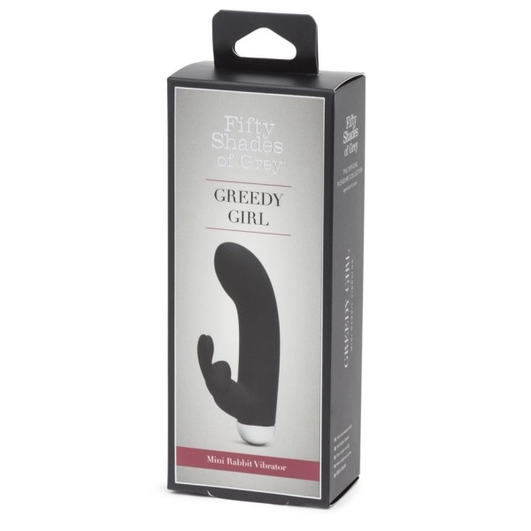 Черный вибратор с клиторальным отростком Greedy Girl Mini Rabbit Vibrator - 14 см