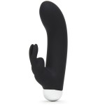 Черный вибратор с клиторальным отростком Greedy Girl Mini Rabbit Vibrator - 14 см