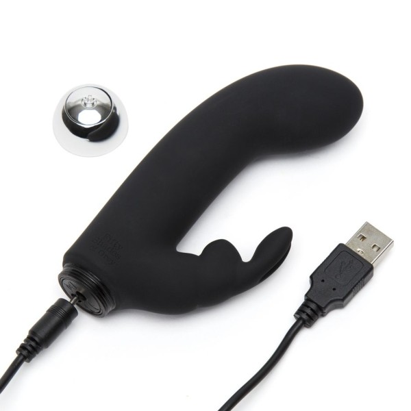 Черный вибратор с клиторальным отростком Greedy Girl Mini Rabbit Vibrator - 14 см