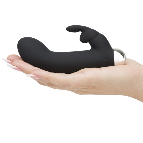 Черный вибратор с клиторальным отростком Greedy Girl Mini Rabbit Vibrator - 14 см