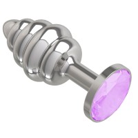 Серебристая спиралевидная анальная пробка с сиреневым кристаллом - 7 см. Серебристая спиралевидная анальная пробка с сиреневым кристаллом - 7 см.
