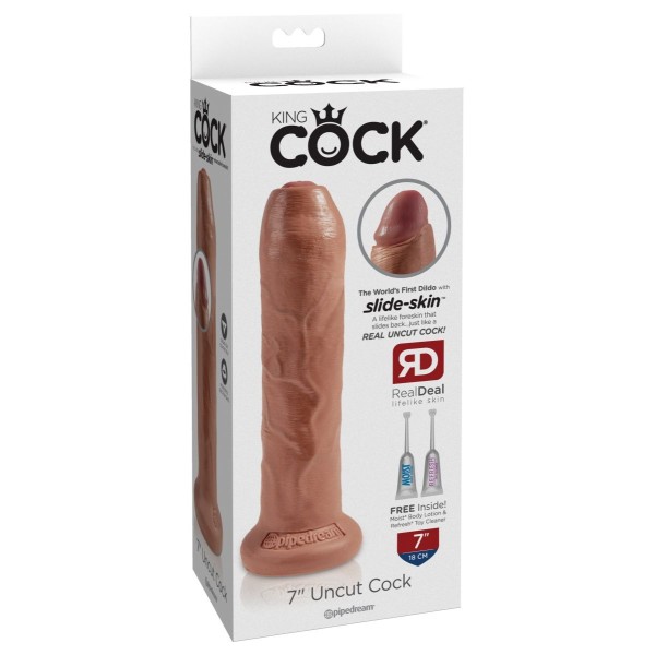 Кофейный необрезанный фаллоимитатор на присоске 7  Uncut Cock - 19,1 см