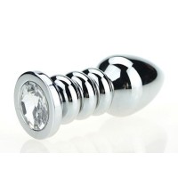 Серебристая фигурная анальная пробка с прозрачным кристаллом - 10,3 см. Серебристая фигурная анальная пробка с прозрачным кристаллом - 10,3 см.