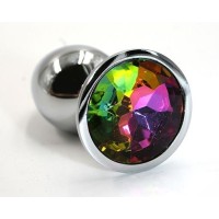 Серебристая алюминиевая анальная пробка с радужным кристаллом - 6 см. Серебристая алюминиевая анальная пробка с радужным кристаллом - 6 см.