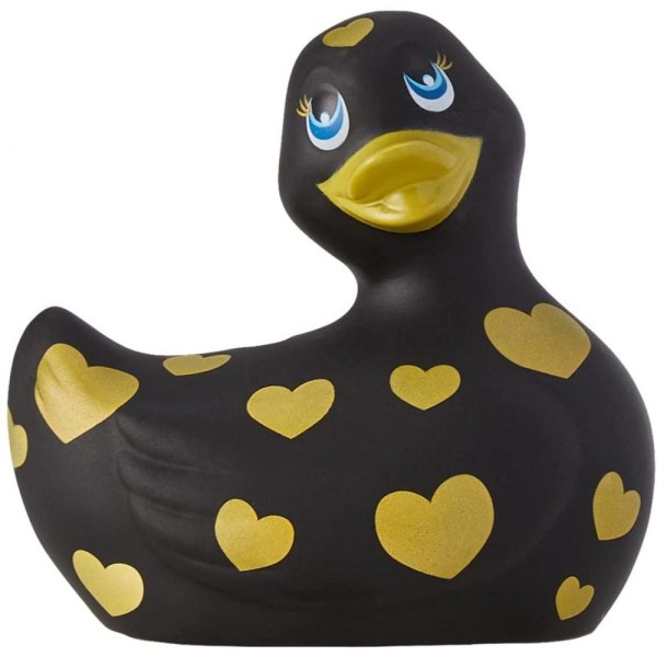Черный вибратор-уточка I Rub My Duckie 20 Romance с золотистым принтом