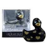 Черный вибратор-уточка I Rub My Duckie 20 Romance с золотистым принтом