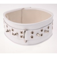Белый кожаный ошейник с шипами и кольцами Белый кожаный ошейник с шипами и кольцами