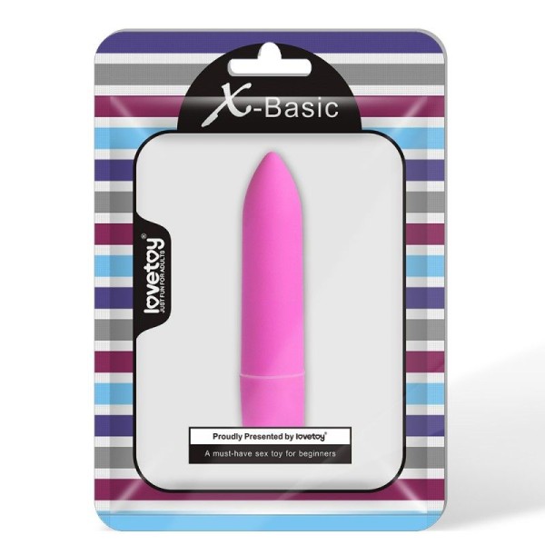 Розовая вибропуля X-Basic Long Bullet-10 speeds - 9 см