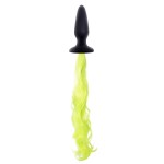 Чёрная анальная пробка с неоново-жёлтым хвостом Unicorn Tails Yellow - 9,9 см