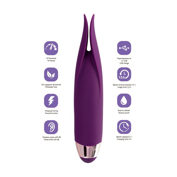 Фиолетовый клиторальный вибростимулятор FLO - 18,5 см