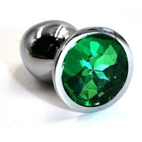 Серебристая алюминиевая анальная пробка с изумрудным кристаллом - 6 см. Серебристая алюминиевая анальная пробка с изумрудным кристаллом - 6 см.