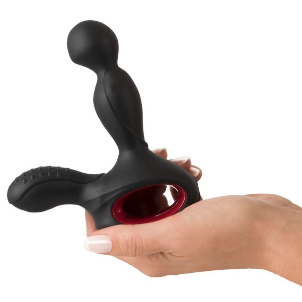 Черный вибромассажер простаты с нагревом и ротацией Prostate Plug - 14,5 см