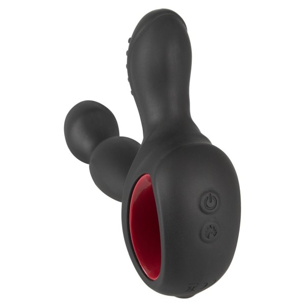 Черный вибромассажер простаты с нагревом и ротацией Prostate Plug - 14,5 см