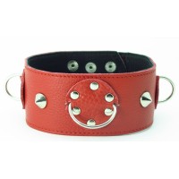 Красный кожаный ошейник с короткими шипами Красный кожаный ошейник с короткими шипами