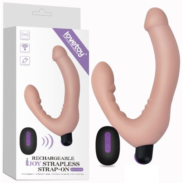 Безремневой страпон с вибрацией и пультом ДУ Rechargeable IJOY Strapless Strap on - 22 см