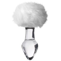 Стеклянная анальная втулка с белым хвостиком - 14 см. Стеклянная анальная втулка с белым хвостиком - 14 см.