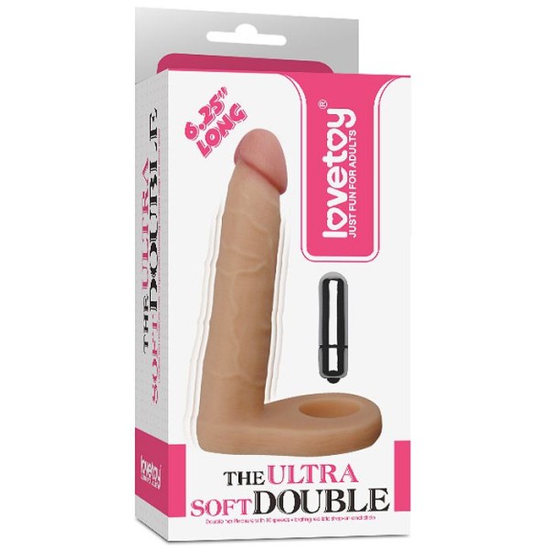 Телесная вибронасадка для двойного проникновения The Ultra Soft Double-Vibrating - 15,8 см