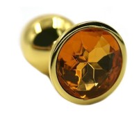 Золотистая алюминиевая анальная пробка с жёлтым кристаллом - 6 см. Золотистая алюминиевая анальная пробка с жёлтым кристаллом - 6 см.