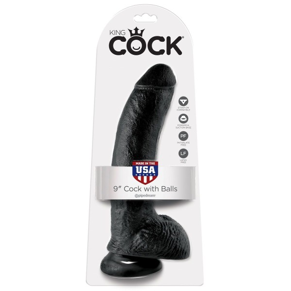 Чёрный фаллоимитатор 9  Cock with Balls - 22,9 см