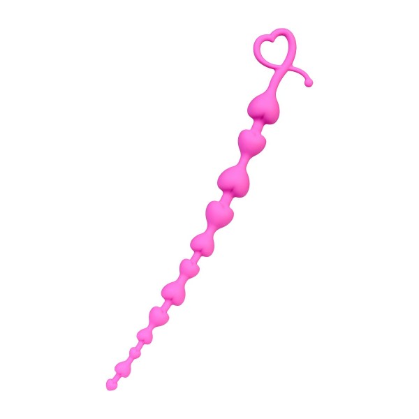 Розовая силиконовая анальная цепочка Long Sweety - 34 см