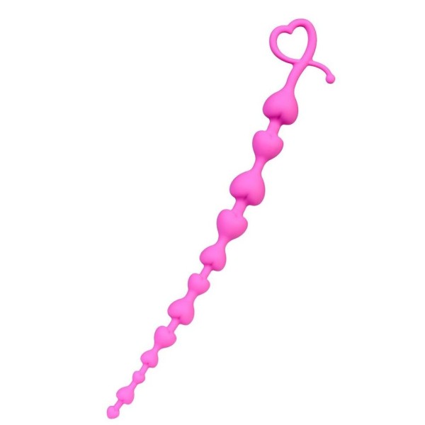 Розовая силиконовая анальная цепочка Long Sweety - 34 см