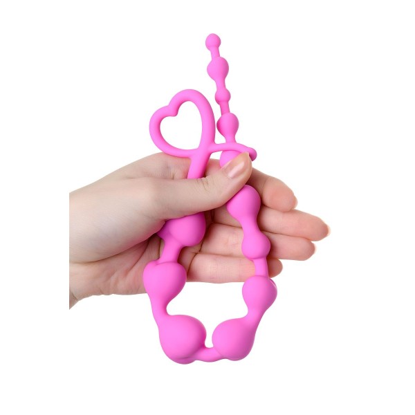 Розовая силиконовая анальная цепочка Long Sweety - 34 см