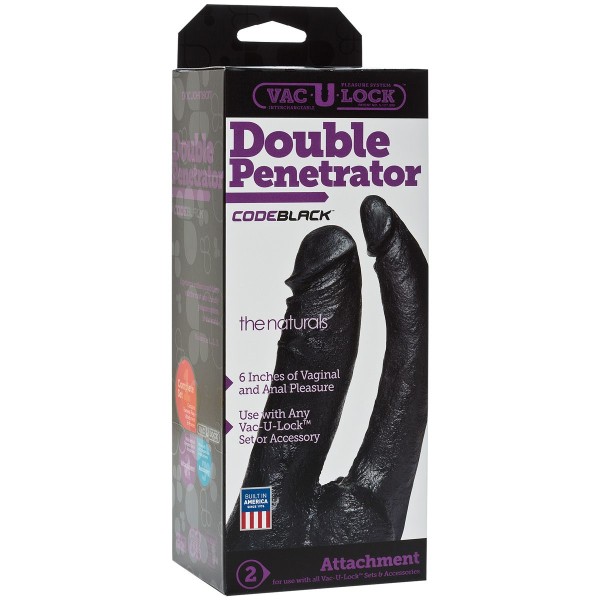 Черная насадка-фаллоимитатор для двойной стимуляции Double Penetrator - 16 см