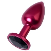 Красная анальная пробка с кристаллом черного цвета - 7,2 см.