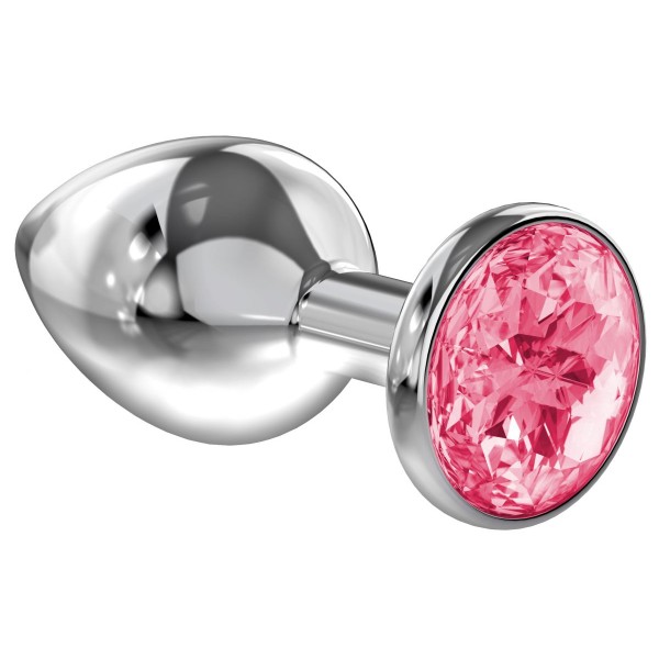 Большая серебристая анальная пробка Diamond Pink Sparkle Large с розовым кристаллом - 8 см