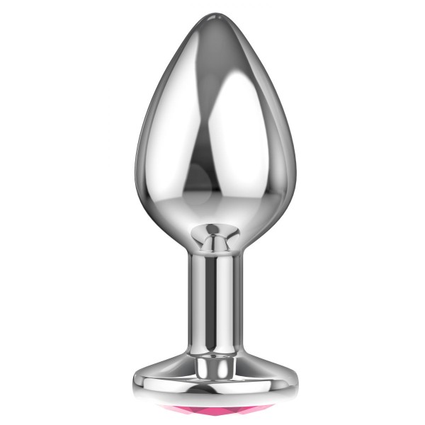 Большая серебристая анальная пробка Diamond Pink Sparkle Large с розовым кристаллом - 8 см