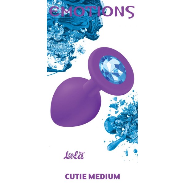 Средняя фиолетовая анальная пробка Emotions Cutie Medium с голубым кристаллом - 8,5 см