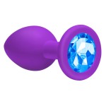 Средняя фиолетовая анальная пробка Emotions Cutie Medium с голубым кристаллом - 8,5 см
