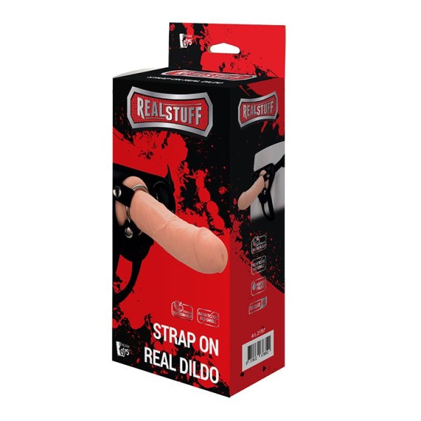 Черные трусики с телесной насадкой STRAP ON REAL DILDO - 21 см