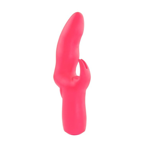 Розовый вибратор со стимулятором клитора MATES FANTASY RECHARGE VIBRATOR - 17 см