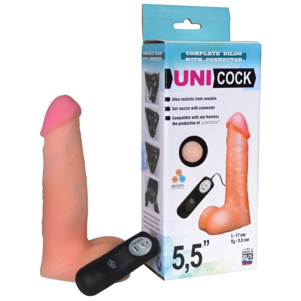 Фаллическая насадка Харнесс UNICOCK 5,5  с вибрацией - 17 см
