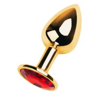 Золотистая коническая анальная пробка с красным кристаллом - 7 см. Золотистая коническая анальная пробка с красным кристаллом - 7 см.