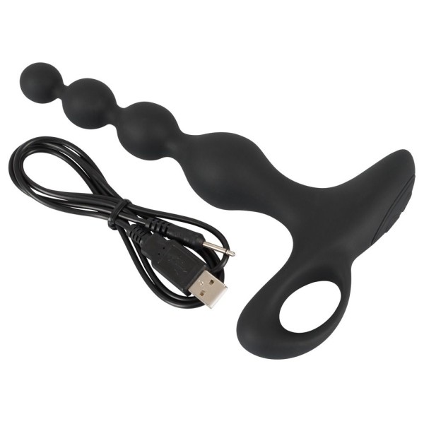 Черная анальная цепочка с вибрацией Rechargeable Anal Beads - 20 см