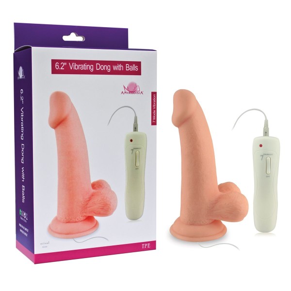 Телесный вибратор Vibrating Dong with Balls - 14 см