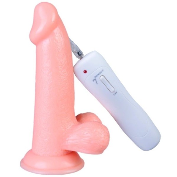 Телесный вибратор Vibrating Dong with Balls - 14 см