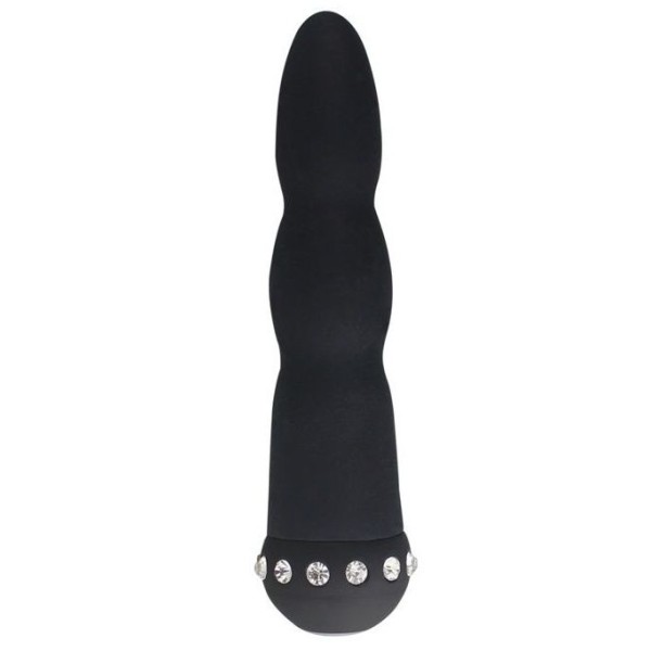 Черный вибратор WAVY WAND со стразами - 14 см
