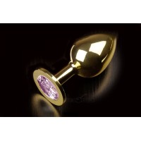 Большая золотая анальная пробка с закругленным кончиком и розовым кристаллом - 9 см. Большая золотая анальная пробка с закругленным кончиком и розовым кристаллом - 9 см.