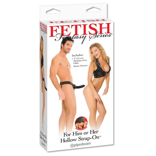 Полый страпон унисекс черного цвета For Him or Her ​Hollow Strap-On - 15 см