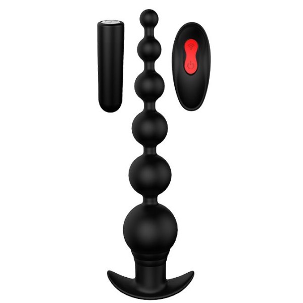 Черный анальный вибромассажер REMOTE GRADUATING BEADS - 20,7 см