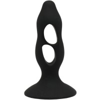 Чёрная анальная пробка с полостями для сжатия и легкого введения - 11 см. Чёрная анальная пробка с полостями для сжатия и легкого введения - 11 см.