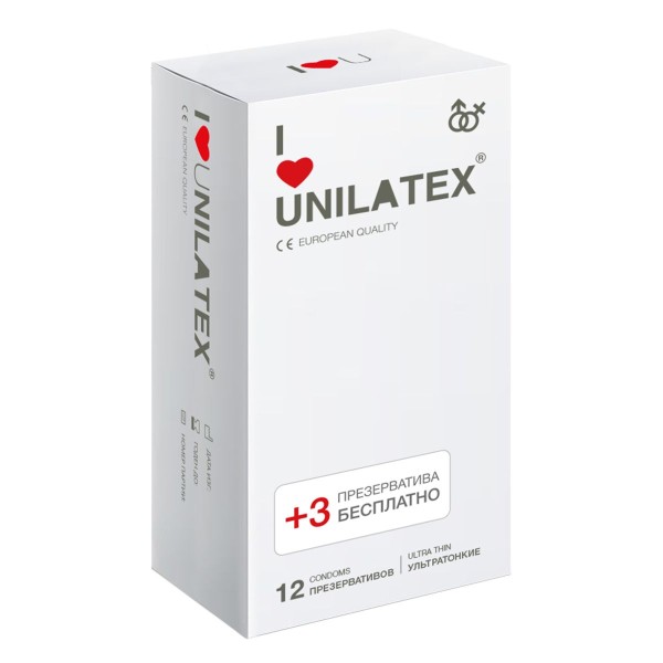 Ультратонкие презервативы Unilatex Ultra Thin - 12 шт + 3 шт в подарок